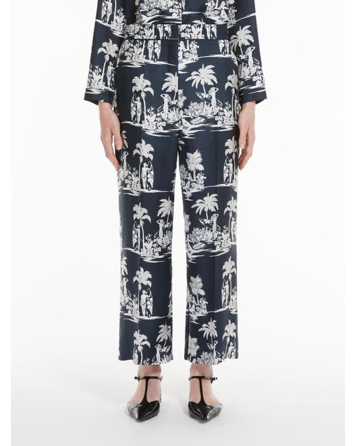 Max Mara Blue Printed Silk Cropped Trousers
