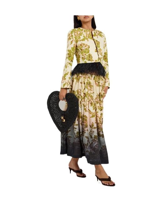 LaDoubleJ Metallic Bijoux Feather-Trim Woven Jacket