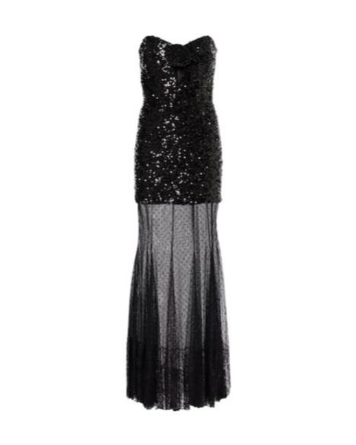 Rebecca Vallance Black Diana Sequined Mesh-Trimmed Gown