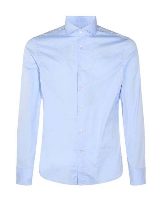 Canali Blue Long-Sleeve Button-Fastening Shirt for men