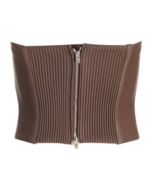Amiri Brown Strapless Leather Busiter Top
