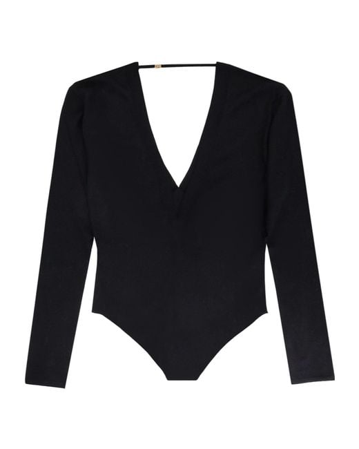 Saint Laurent Blue V-Neck Long-Sleeved Top