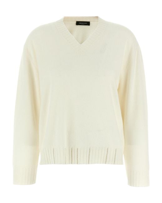 Fabiana Filippi White Jewel-Detail V-Neck Sweater