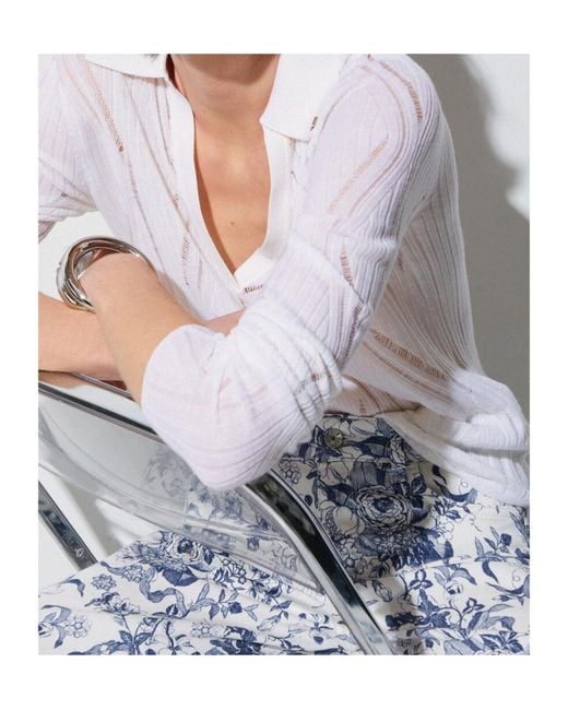 Liu Jo White V-Neck Knitted Top