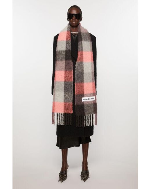 Acne White Logo-Appliqué Checked Scarf