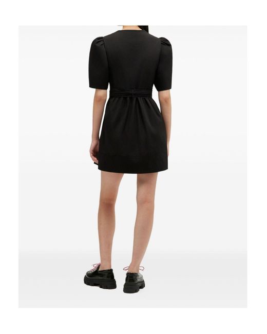 Ganni Black Bow Detailed V-Neck Mini Dress