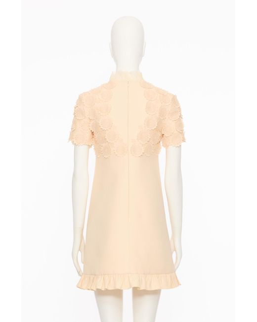 Valentino Natural Embroidered Crepe Couture Short Dress