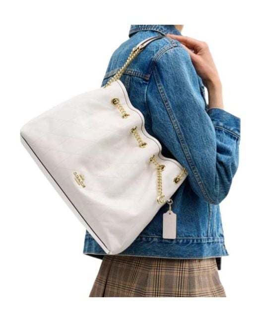 COACH White Evelyn Shoulder Bag With Quilting And Charm