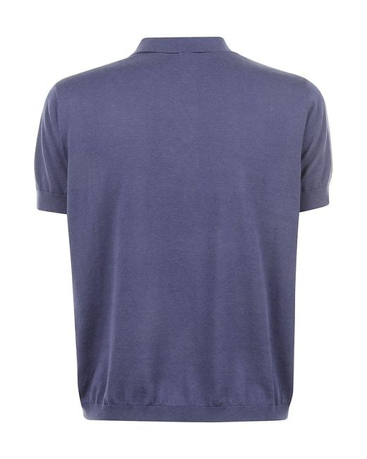 Aspesi Blue Short Sleeve Polo Knitted Top