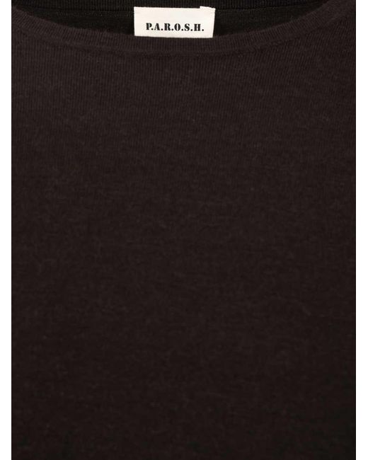 P.A.R.O.S.H. Black Boat-Neck Midi Dress