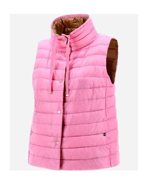 Herno Pink High-Neck Drawstring Reversible Padded Gilet