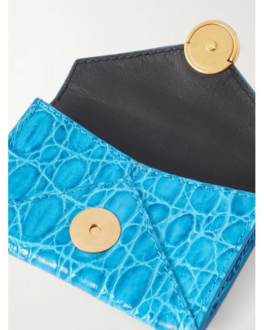 Dries Van Noten Blue Crocodile-Patterned Leather Wallet