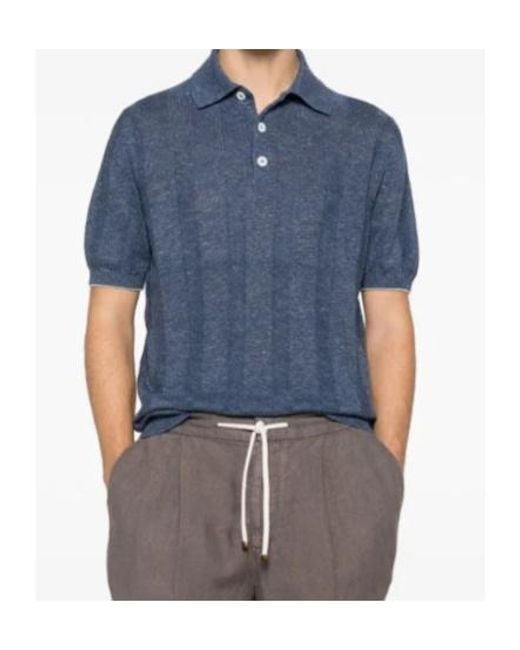 Brunello Cucinelli Blue Short-Sleeved Knitted Polo Shirt for men