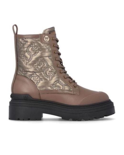 Pinko Brown Round-Toe Lace-Up Boots