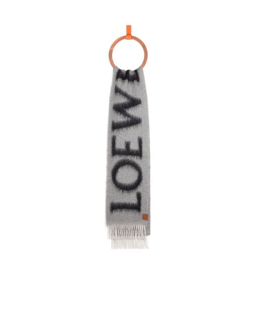 Loewe White Logo Intarsia Fringed Scarf