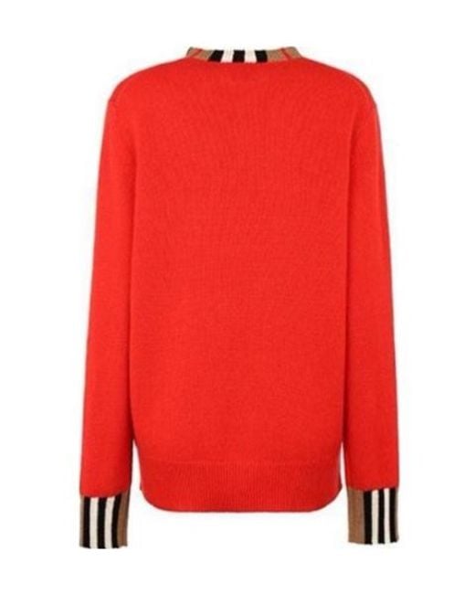 Burberry Red Striped Crew Neck Sweater