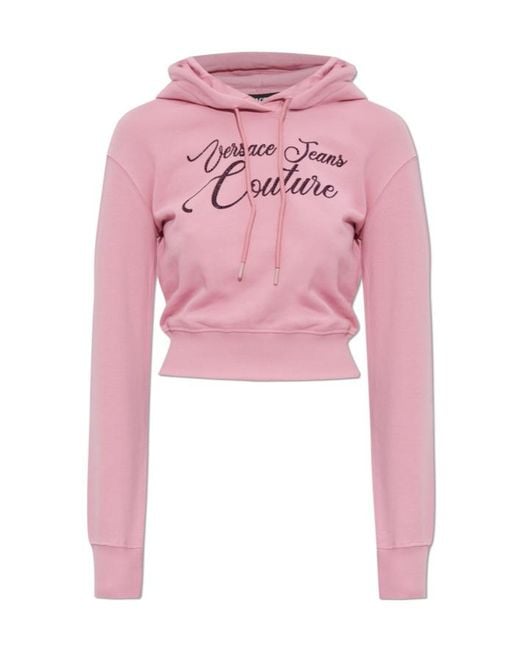 Versace Jeans Pink Couture Cropped Drawstring Hoodie