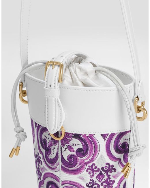 Dolce & Gabbana White Floral-Print Bucket Bag