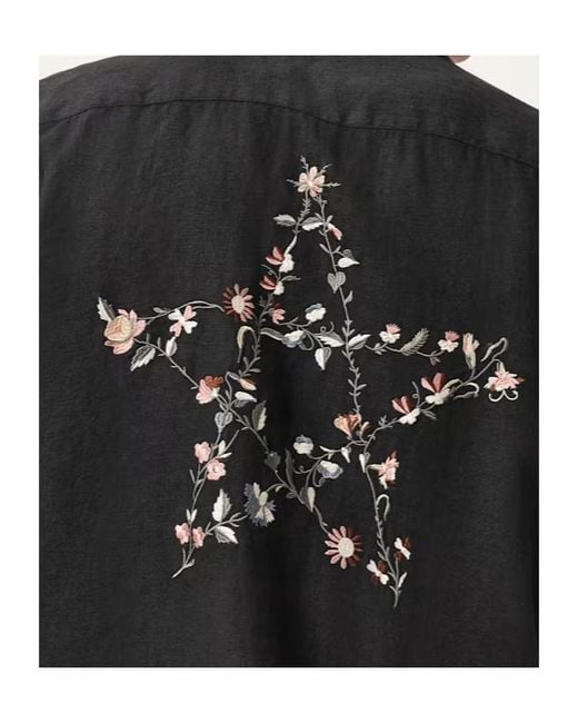 AllSaints Black Wilder Logo-Embroidery Short-Sleeve Shirt for men