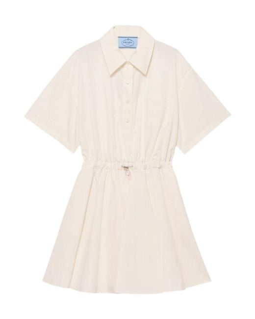 Prada White Short-Sleeved Technical Pongé Dress