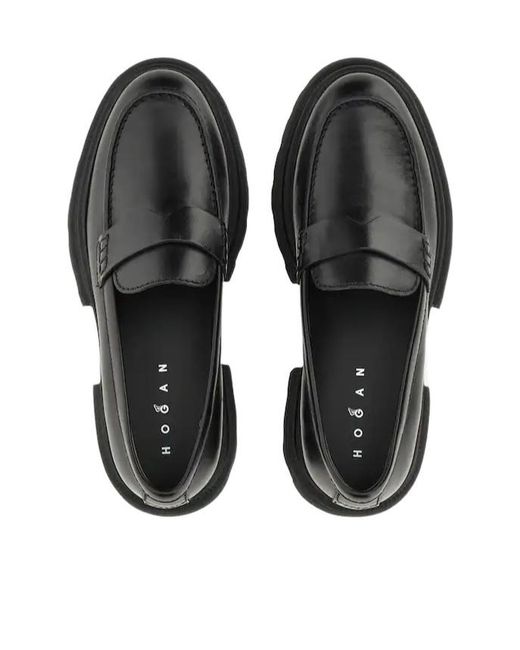 Hogan Black Round Toe Chunky Loafers