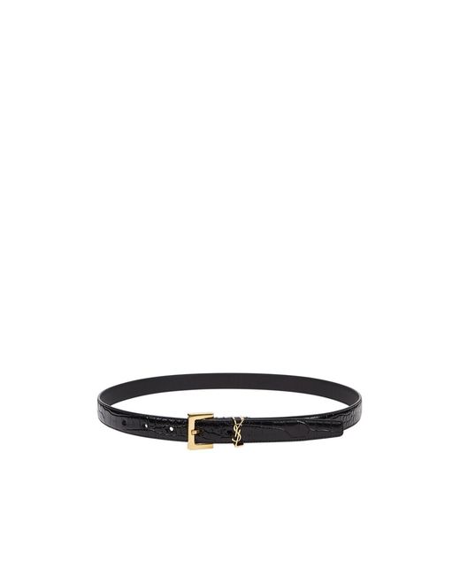 Saint Laurent White Patent Leather Crocodile Pattern Belt
