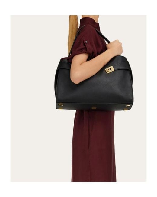 Ferragamo Black Ferragamo Hug Soft Bicolor Large Shoulder Bag
