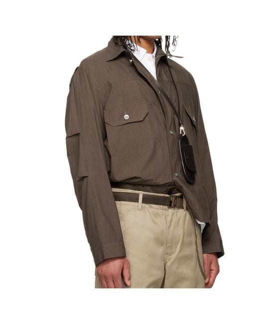 Sacai Brown Button-Up High Neck Jacket for men