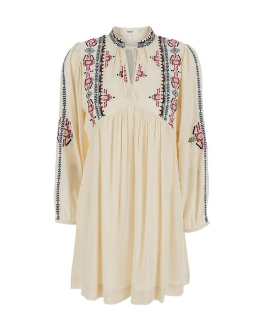 Ba&sh Natural Telma Embroidered Long-Sleeve Dress