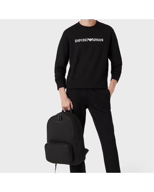 Emporio Armani Black Logo Printed Crewneck Sweatshirt for men