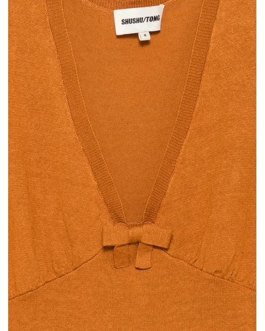 ShuShu/Tong Orange Bow-Detail Knitted Top