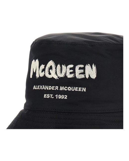 McQueen Black Graffiti Logo Bucket Hat for men