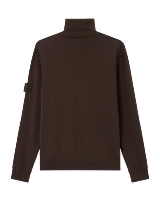 Stone Island Brown Logo Patch Roll-Neck Jumper for men