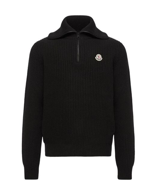 Moncler Black Logo Rib Wool Turtleneck for men