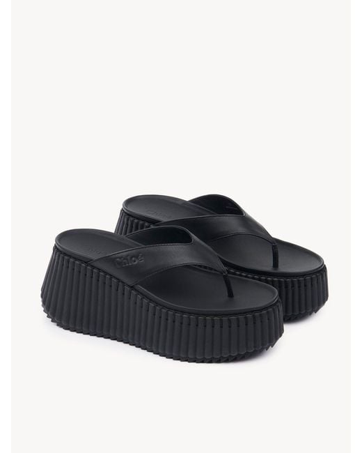 Chloé Black Platform Ridged-Sole Sandals