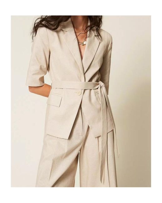 Twinset Natural Short-Sleeve Belted Blazer