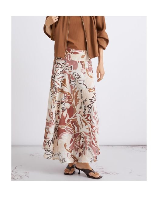 Marella White Printed Linen Skirt
