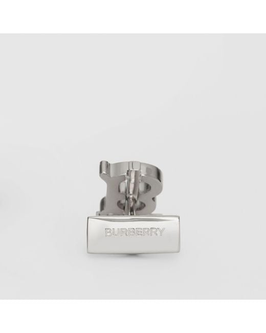 Burberry White Monogram Motif Enamel And Palladium-Plated Cufflinks for men