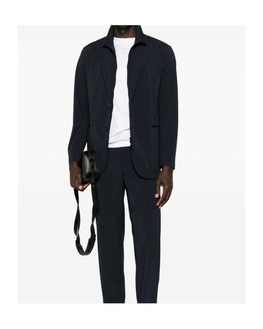 Emporio Armani Blue Layered-Effect Notched-Lapel Blazer for men
