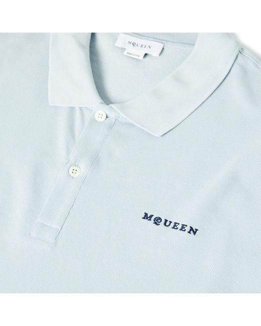 McQueen Blue Casual Polo Shirt With Embroidered Logo for men