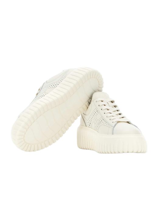 Hogan White Logo-Perforated Chunky Sneakers