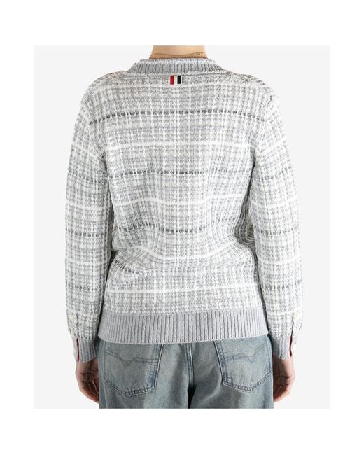 Thom Browne Gray Tuck Stitch Tweed Elongated V-Neck Cardigan