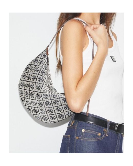 Tory Burch Gray T Monogram Small Balloon Bag