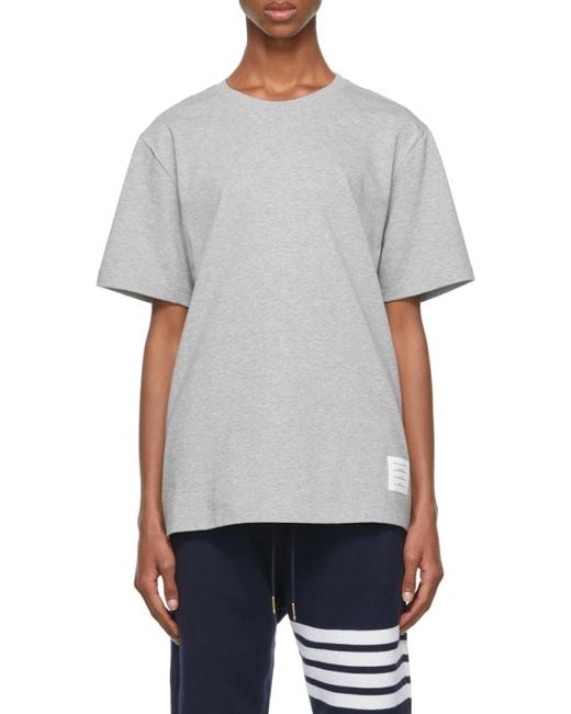 Thom Browne Gray Logo Patch Crewneck T-Shirt for men