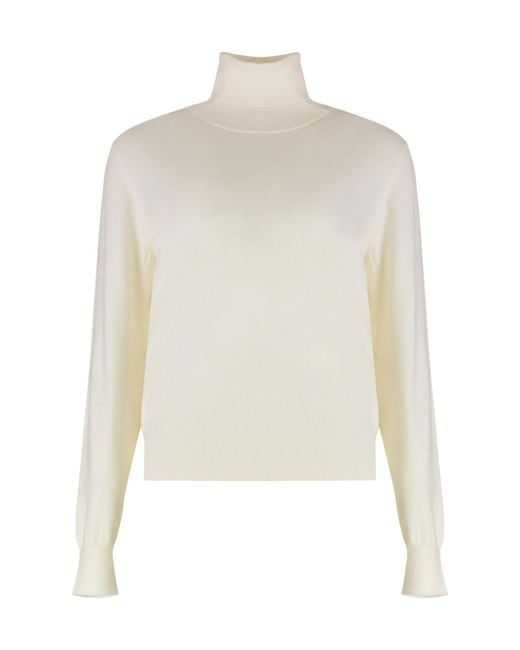 P.A.R.O.S.H. White Long Sleeved Turtleneck Knitted Pullover