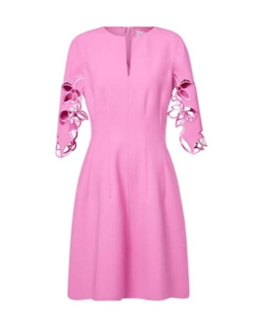 Oscar de la Renta Pink Embroidered Wool-Blend Lace Midi Dress