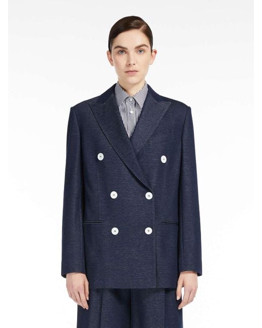 Max Mara Blue Double-Breasted Slim Suit Jacket