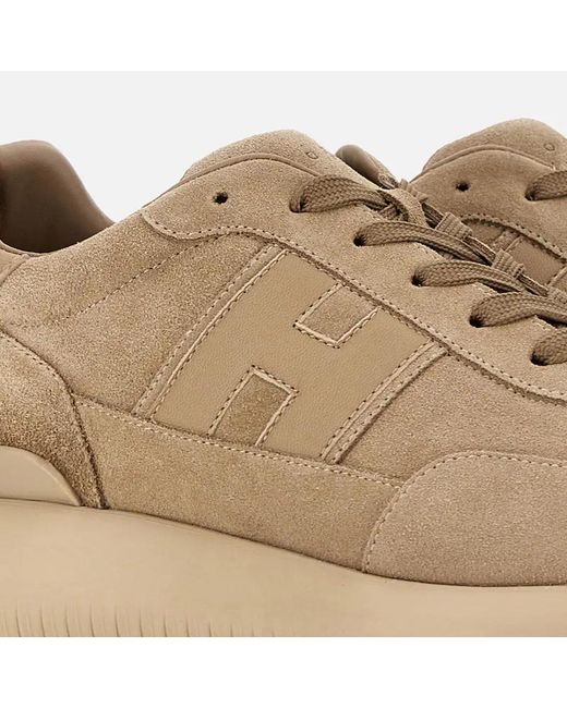 Hogan Brown Logo Patch Lace-Up Sneakers for men