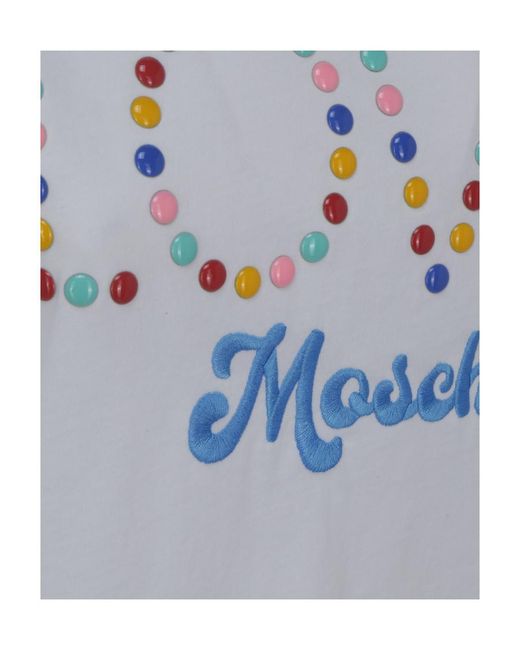 Moschino White Logo-Embroidered Cotton T-Shirt