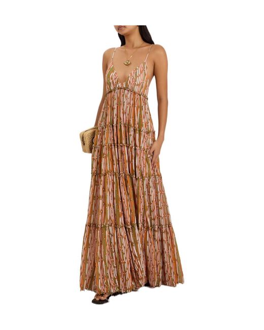 LaDoubleJ Brown Printed Tiered Stretch-Tulle Maxi Dress